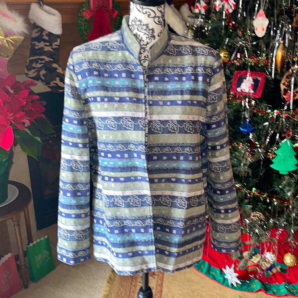 💗3/$12💗Alfred Dunner Plus Size Tapestry Leaf Print Jacket W/Beaded Detail